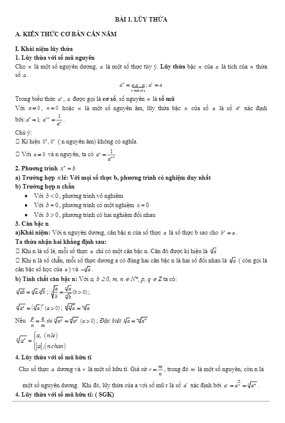 Các Dạng Bài Tập Vdc Hàm Số Lũy Thừa Hàm Số Mũ Và Hàm Số Lôgarit